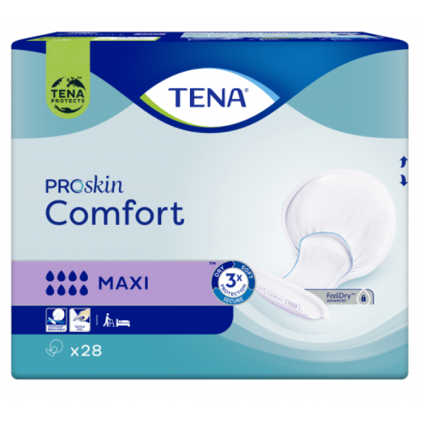 TENA CONFORT PROSKIN MAXI x28 - Protection anatomique 9 gouttes pour une sécurité maximale