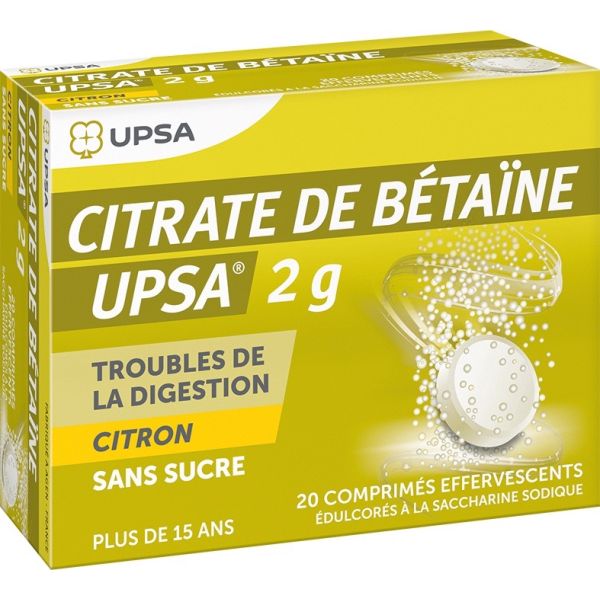 Citrate de bétaine au citron 20 comprimés effervescents Sans sucre