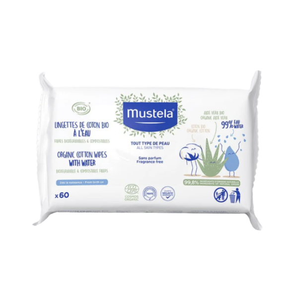 Lingettes à l'eau BIO Mustela Biodégradables x60