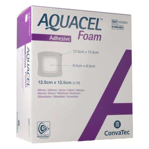 Aquacel Foam Adhésif 12.5 x 12.5 cm (x16) - Pansement Hydrocellulaire Siliconé HydroFiber