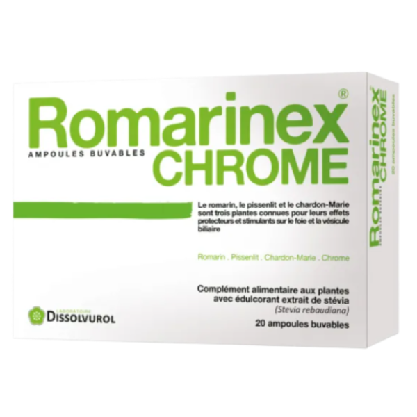 Romarinex chrome ampoule buvable foie et vésicule biliaire Dissolvurol - 20 Ampoules