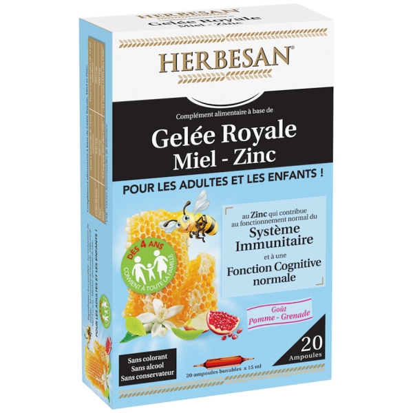 Herbesan Gelée Royale-Miel-Zinc Dès 4 ans Super Diet - 20 Ampoules