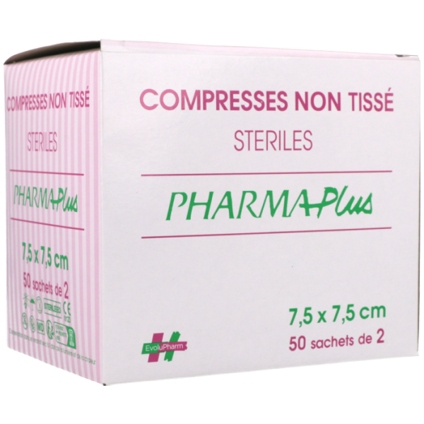 Compresses non tissé stériles 7,5x7,5 50 sachets de 2